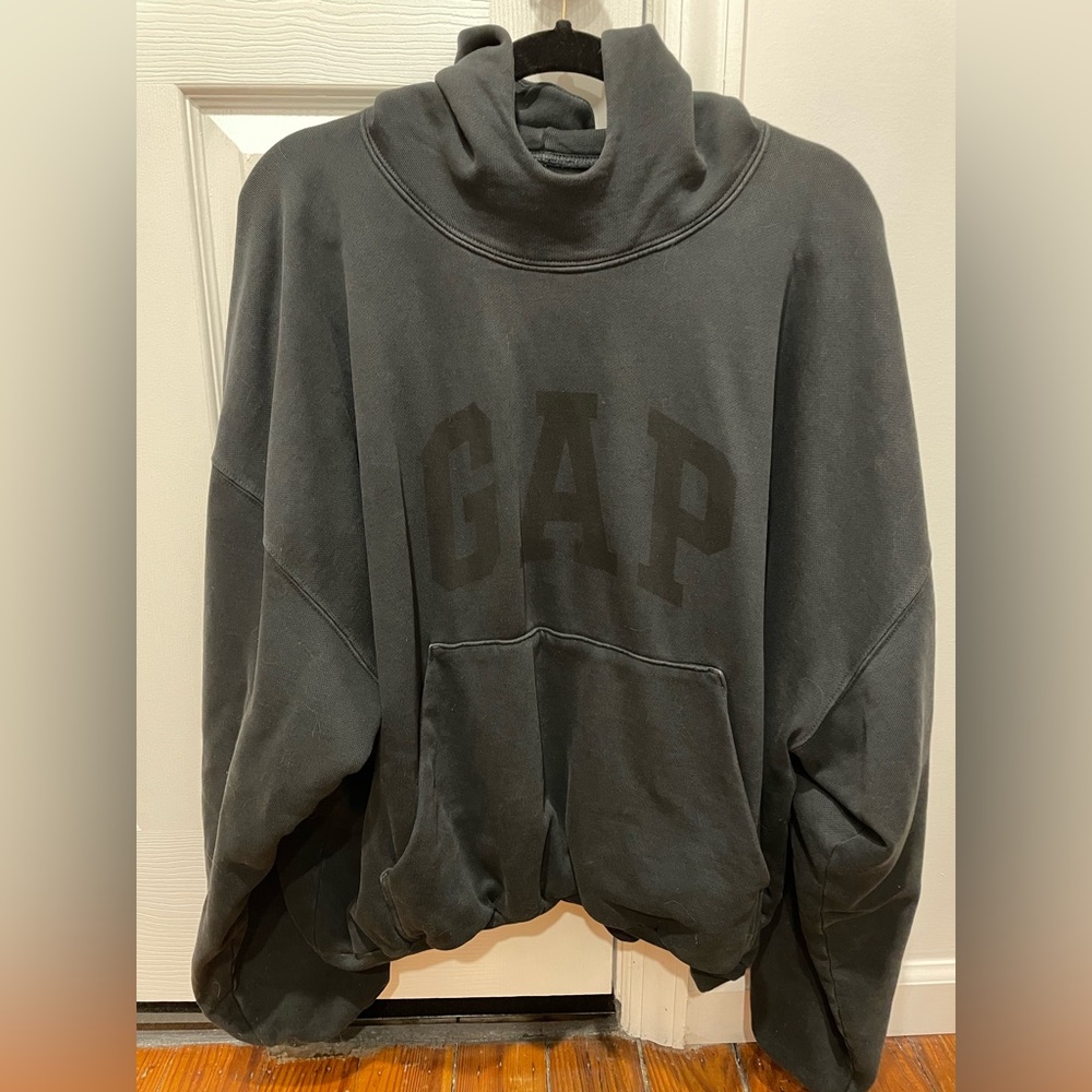 Authentic YEEZY GAP Balenciaga Dove Hoodie in dark gray / washed black.